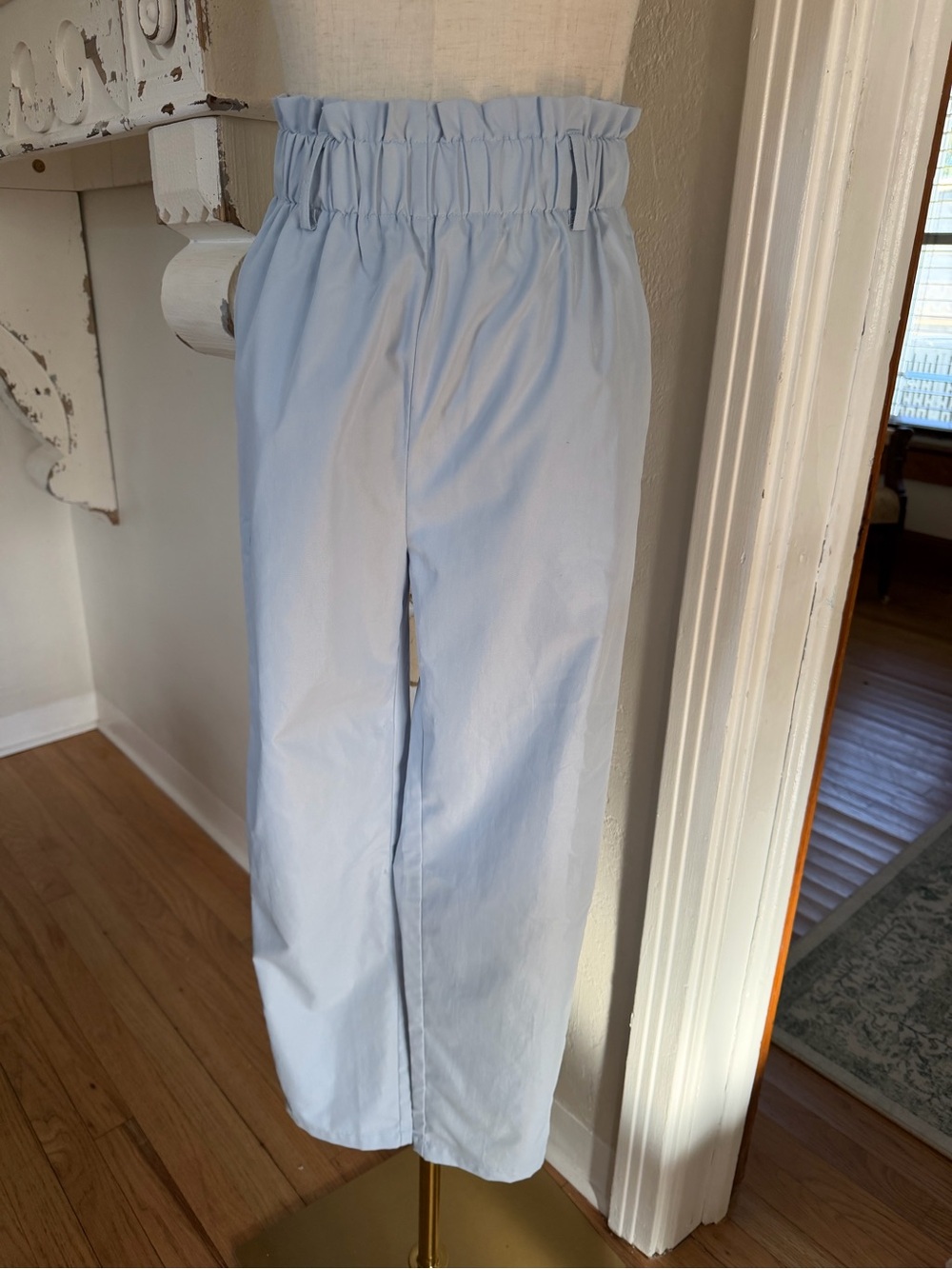 Women’s Light Blue Paperbag Waist Pants - Lightweight